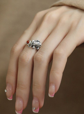 925银新中式大象钱袋时尚戒指女