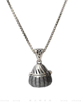 925银复古镂空小鱼篓香囊吊坠