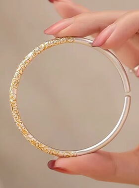 925银国风樱花描金气质精致手镯