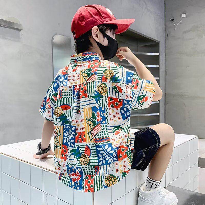 男童帅气时髦短袖衬衫儿童夏装2026新款衬衣男孩童装半袖打底衫潮,淘宝优惠券,粉丝福利购,淘宝优惠卷