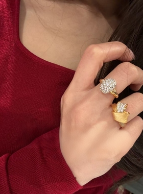 【鸽子蛋】满钻戒指s925银镀金时尚珠宝感设计女品味气质戒指礼物