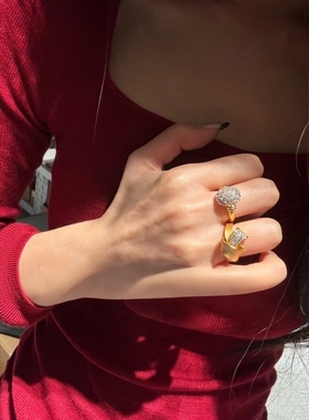 【千千结】拉丝满钻纽结缎带戒指s925银镀金时尚珠宝感设计女