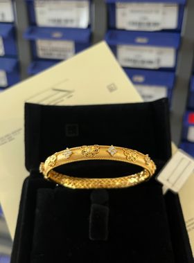 意大利点钻四叶花拉丝卡扣手镯女轻奢高级感复古手镯