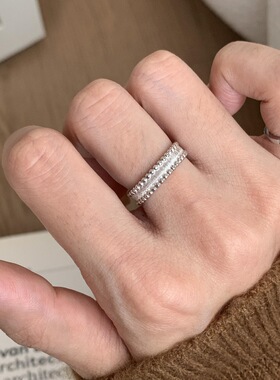 新款中古金色拉丝星月戒指女