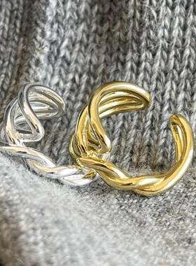 韩版饰品925通体纯银戒指网红INS不规则高光线条交叉戒指指环首饰