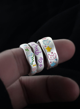 可爱卡通风涂鸦闺蜜情侣对戒小众小恐龙学生甜辣个性戒指指环礼物