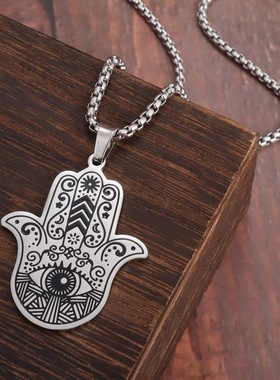 复古法蒂玛之手项链恶魔之眼护身符小众中东个性吊坠配饰礼物男女
