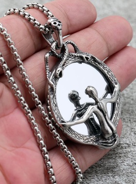 vintage复古美杜莎不锈钢项链男女中性朋克风小众独特骷髅吊坠