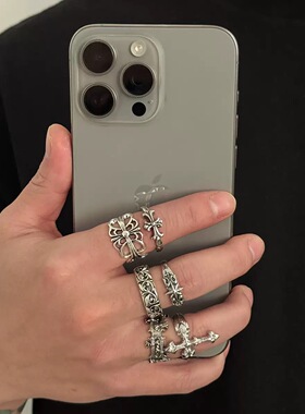 复古vintage十字架6件套装戒指男朋克风嘻哈潮流小众指环配饰个性