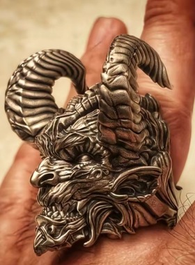 复古骷髅恶魔戒指男欧美撒旦黑山羊朋克风暗黑系嘻哈潮流指环配饰