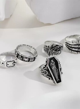 复古骷髅暗黑系5件套戒指套装男女中性欧美朋克风哥特风指环小众