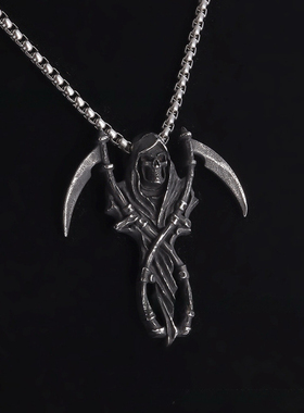 复古骷髅项链男女小众个性暗黑系死神镰刀朋克风吊坠欧美配饰独特