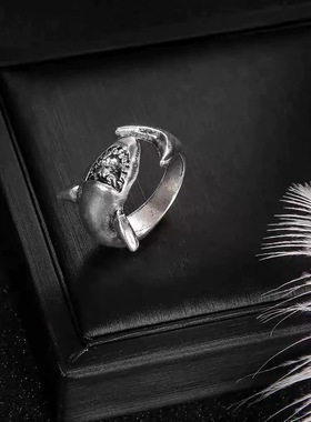 复古鲨鱼大白鲨情侣开口对戒小众欧美暗黑系亚文化独特指环配饰