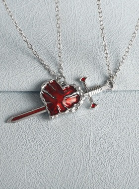 vintage一箭穿心情侣项链一对装爱心高级感小众复古欧美吊坠礼物