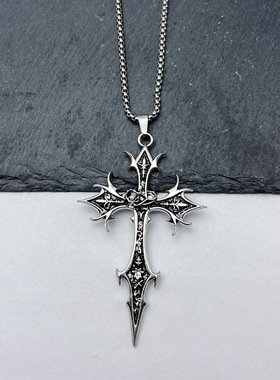 vintage复古十字架项链男女中性欧美朋克风嘻哈潮流独特吊坠配饰