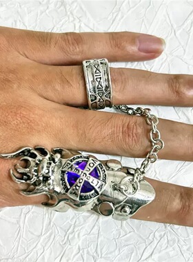 复古骷髅家庭教师周边戒指流苏两件套日韩高级感潮流cos指环配饰