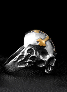 复古骷髅头十字架戒指男女欧美小众克系哥特风朋克个性指环配饰品