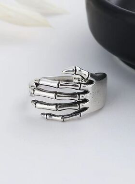 暗黑系骷髅手掌戒指可调节开口指环设计感猎奇复古喜欢潮流配饰品