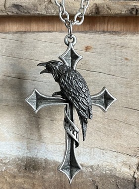 复古哥特风乌鸦十字架项链男女嘻哈个性小众暗黑系朋克吊坠配饰品