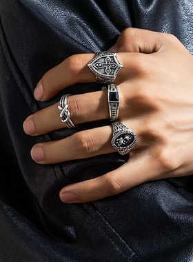4个一套装戒指vintage复古欧美朋克风小众暗黑系独特指环高级感