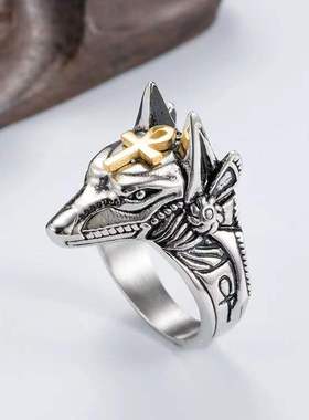复古阿努比斯开口戒指霸气男女防狼指环猎奇小众潮流朋克风配饰品
