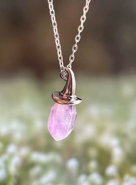 天然水晶女巫帽子项链女小众高级感潮流辣妹个性吊坠配饰礼物配饰