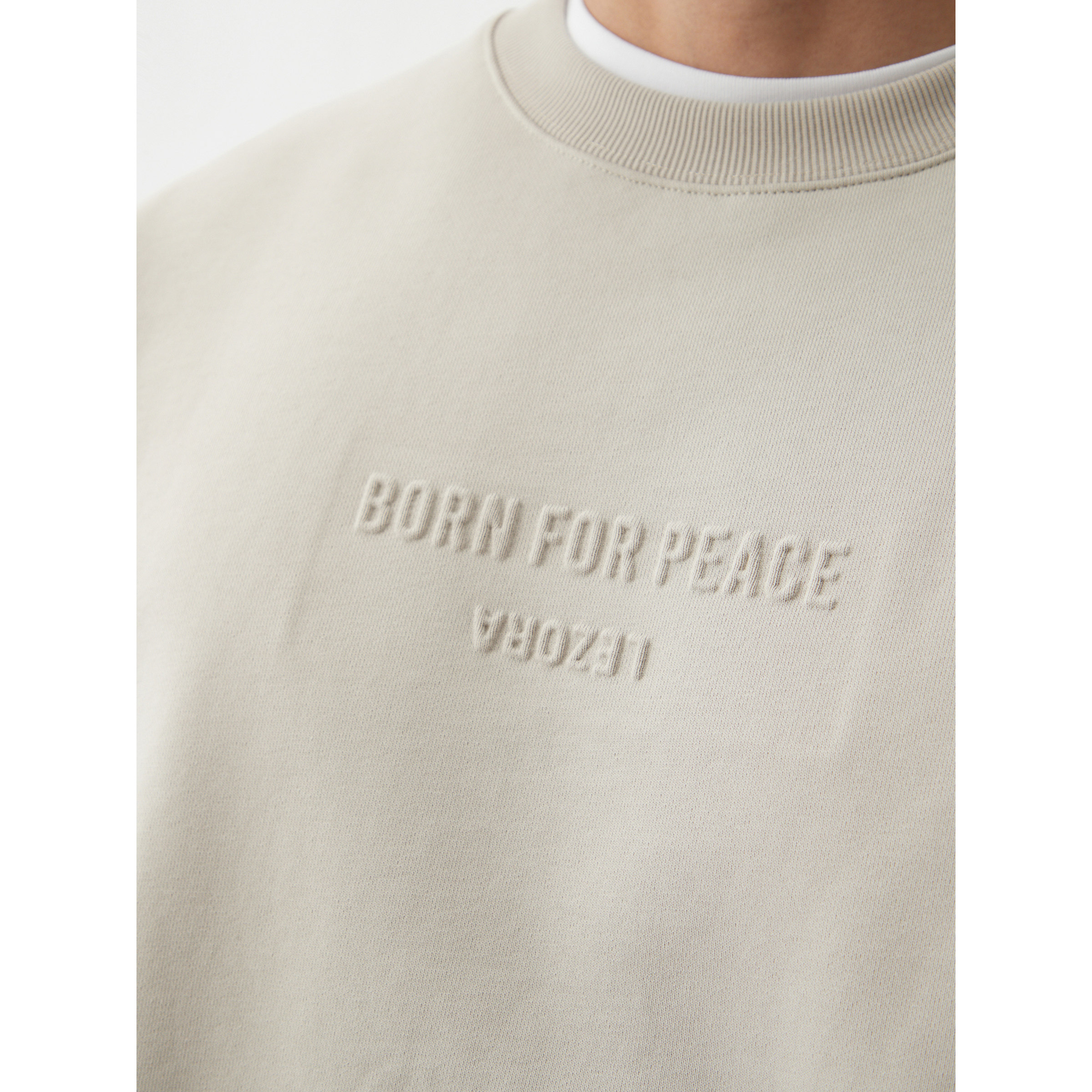 LEZORA 定织巴黎家400g毛圈棉 凸印字母廓形圆领卫衣男 - 图2