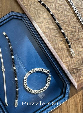 PUZZLEOUT黑曜石纯银六角珠手链