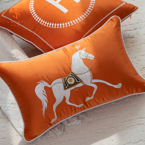 抱枕沙发客厅现代简约高级轻奢靠枕套可拆卸酒店品牌定制橙色腰枕 - 图2