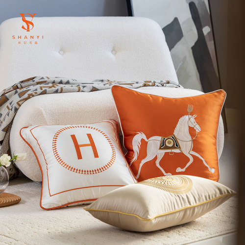 抱枕沙发客厅现代简约高级轻奢靠枕套可拆卸酒店品牌定制橙色腰枕 - 图1