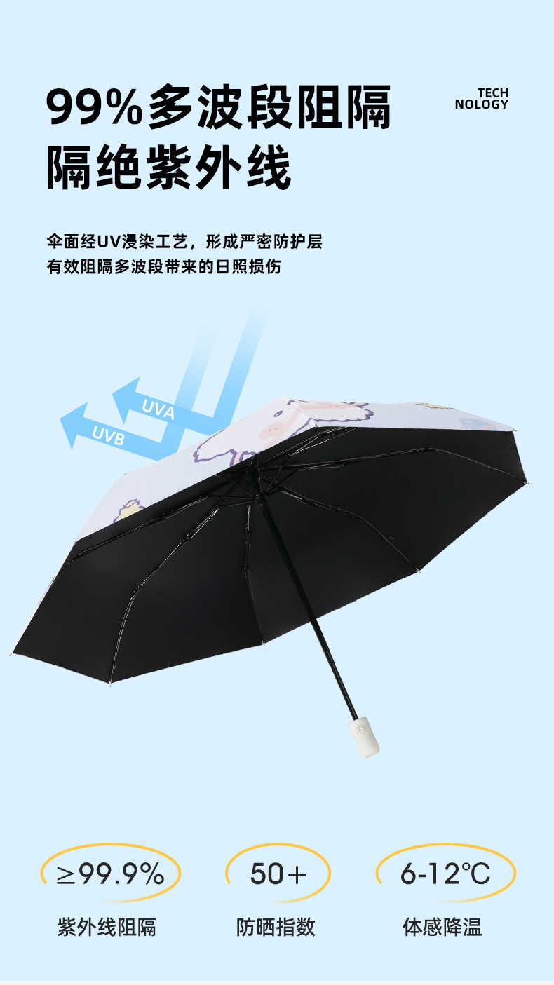 自动雨伞折叠可爱晴雨两用遮阳伞防紫外线防晒小清新女学生太阳伞 - 图3