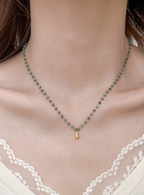 新中式复古个性滴油绿松珠珠项链