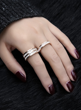 欧美韩国双排18k玫瑰金戒指钛