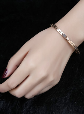 欧美镂空罗马数字日韩风钛钢手镯