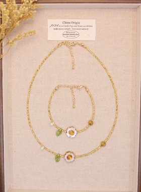 Iris原创捷克珠项链【一朵小花】复古小众女生锁骨链手链套装包邮