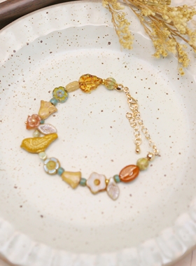 Iris原创【小鸟与咖啡】复古小众美拉德手链捷克珠琉璃女生手串