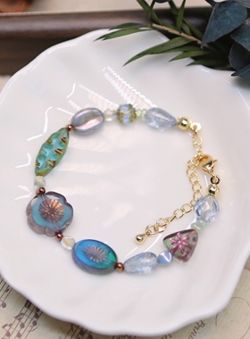 Iris原创捷克珠手链【蓝调梦境】复古小众女生手串蓝色系闺蜜礼物