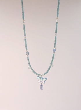 Iris原创设计女生锁骨链捷克珠复古国风蝴蝶小众清新串珠项链饰品