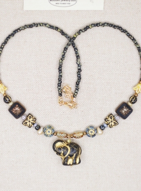 Iris原创设计手工项链女秘境大象小众复古捷克珠锁骨链手作饰品