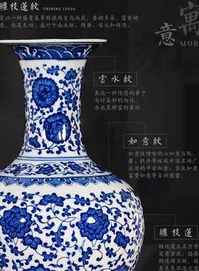 客厅花摆件中式青花瓷花瓶插瓷瓶仿古装饰陶瓷器景德镇小花瓶家居