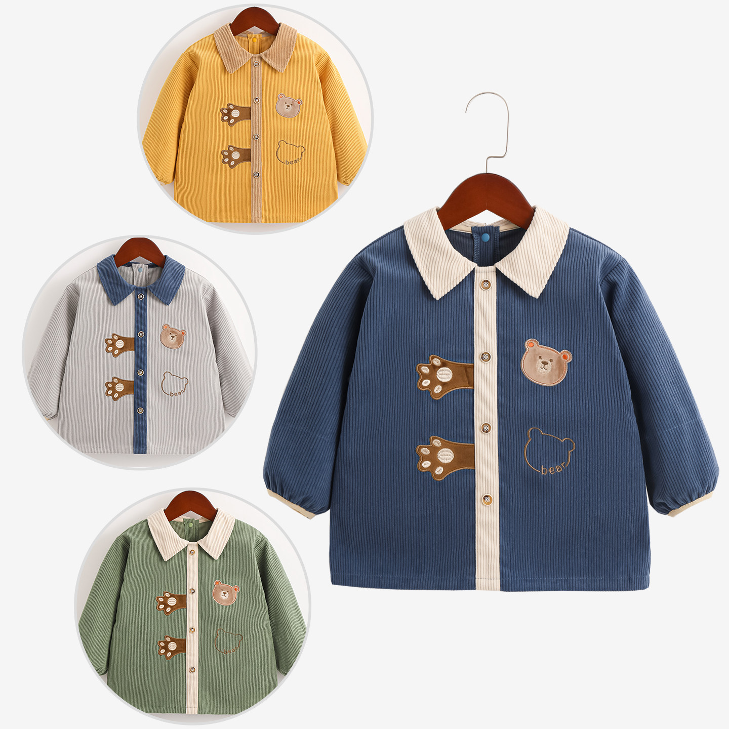 抓抓小熊阿喜和悦男宝宝罩衣秋冬防脏护衣婴儿吃饭围兜长袖防水,淘宝优惠券,粉丝福利购,淘宝优惠卷