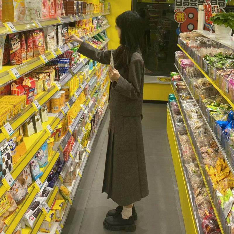 英伦学院风毛呢套装女秋冬韩系复古呢子灰棕色短外套半身裙两件套,淘宝优惠券,粉丝福利购,淘宝优惠卷