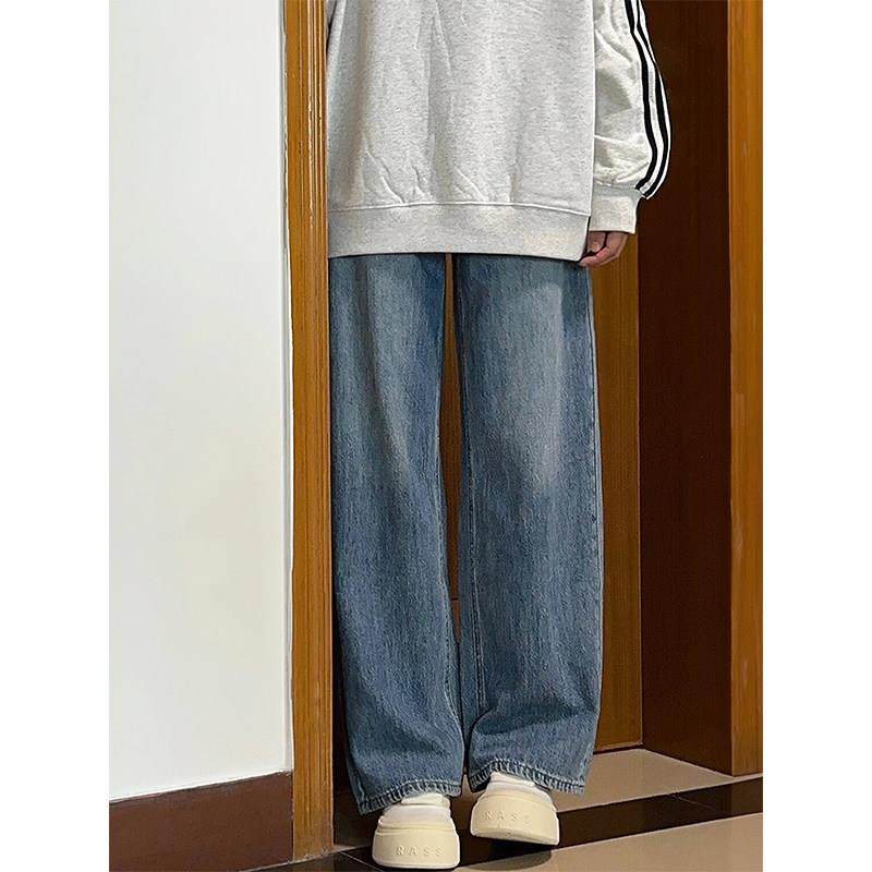 复古蓝直筒牛仔裤女秋冬加绒胖妹妹mm高腰宽松显瘦梨型身材阔腿裤,淘宝优惠券,粉丝福利购,淘宝优惠卷