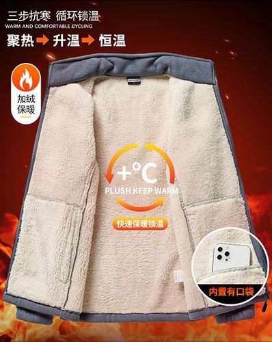 加肥加大码男士羊羔绒立领上衣秋冬宽松加绒加厚保暖开衫卫衣外套 - 图1