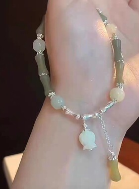 国风新中式竹节竹骨串珠女复古小众设计竹叶手串送闺蜜手链