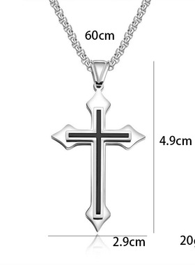2024简约韩版时尚十字架项链 男女士不锈钢钛钢首饰品 吊坠挂饰品
