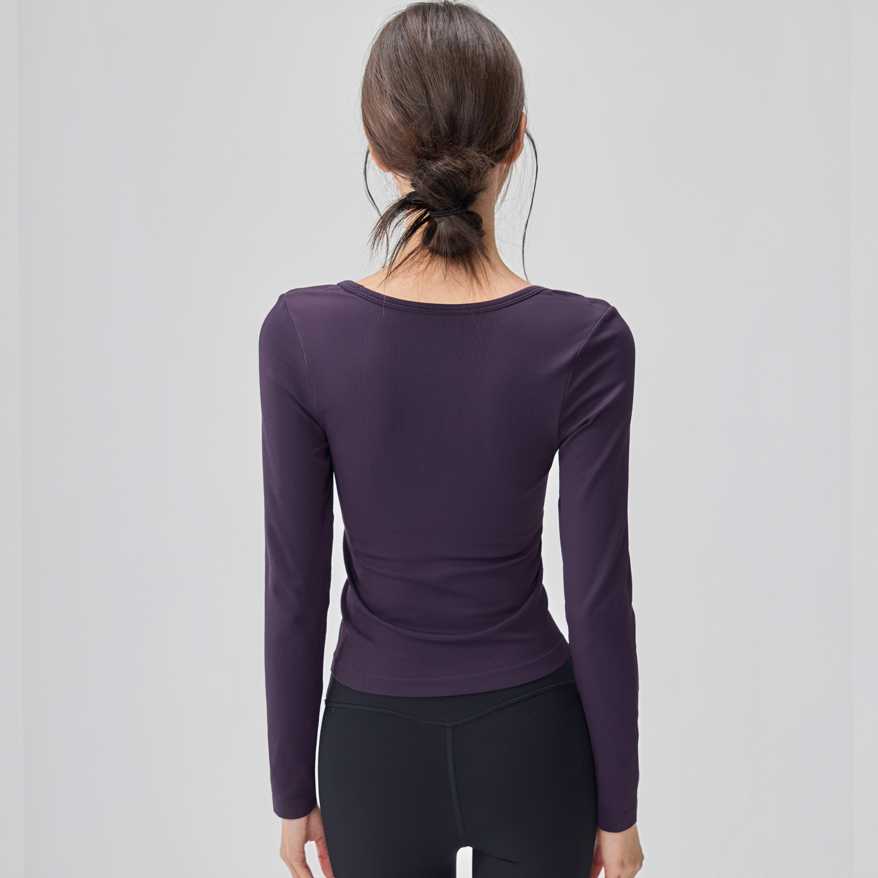 秋冬瑜伽服T恤女U领带胸垫显瘦运动上衣长袖弹力外穿普拉提健身衣,淘宝优惠券,粉丝福利购,淘宝优惠卷