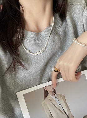 美国14K注金小众大小混珠锁骨链