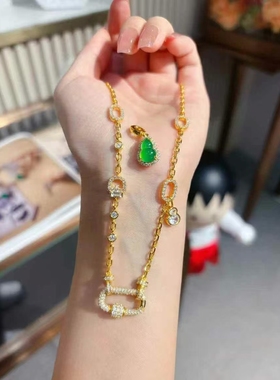 设计款绿葫芦回形扣百搭链锁骨项链葫芦单戴纯银金色奢华精致气质