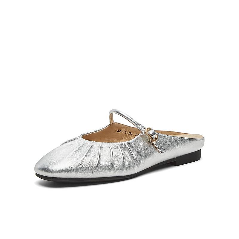 Bata人鱼玛丽珍拖鞋女2024春商场新款羊皮软底一脚蹬半拖ART13AH4 - 图0